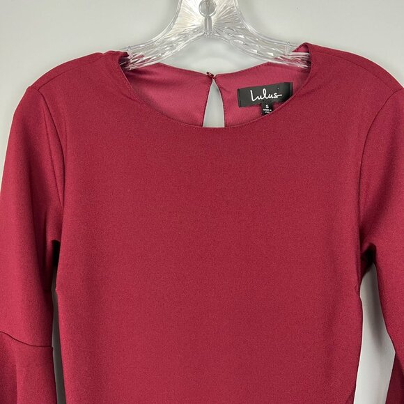 Lulus Womens Last Love Song Burgundy Tie Waist Dress Bell Sleeves size Small - Picture 6 of 14